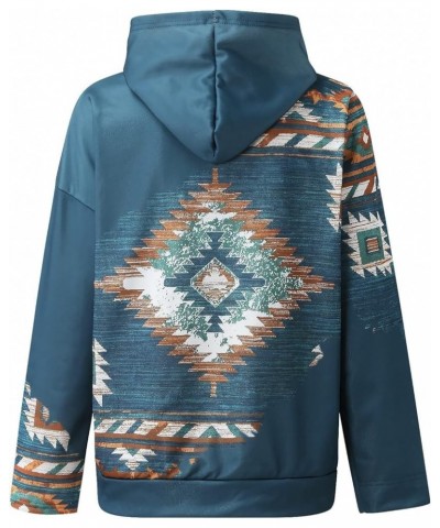 Western Aztec Hoodies for Women Geometric Print Cowgirl Ethnic Style Pullover Top Drawstring Long Sleeve Sweatshirt Z08-blue ...