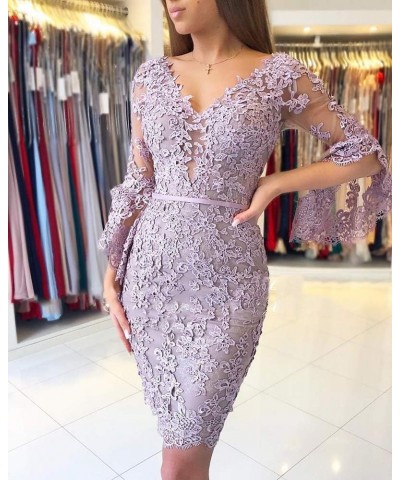 Women's Lace Applique Double V Neck Mermaid Prom Gowns Flare Sleeve Short Party Dresses Burnt Orange $49.49 Dresses