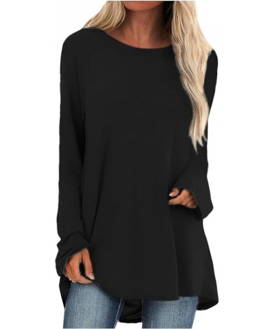 Crew Neck Shirts for Women Casual Long Sleeve Womens Blouses Tunic Lightweight Plus Size Graphic Tees for Women 2-black $10.0...