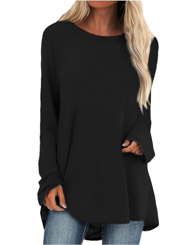 Crew Neck Shirts for Women Casual Long Sleeve Womens Blouses Tunic Lightweight Plus Size Graphic Tees for Women 2-black $10.0...