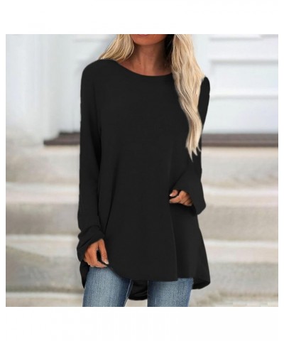 Crew Neck Shirts for Women Casual Long Sleeve Womens Blouses Tunic Lightweight Plus Size Graphic Tees for Women 2-black $10.0...