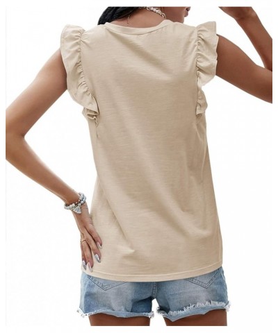 Womens Casual V Neck Tank Tops Frilled Ruffles Sleeveless Loose Solid Summer Tee Shirts Khaki $14.99 Tanks