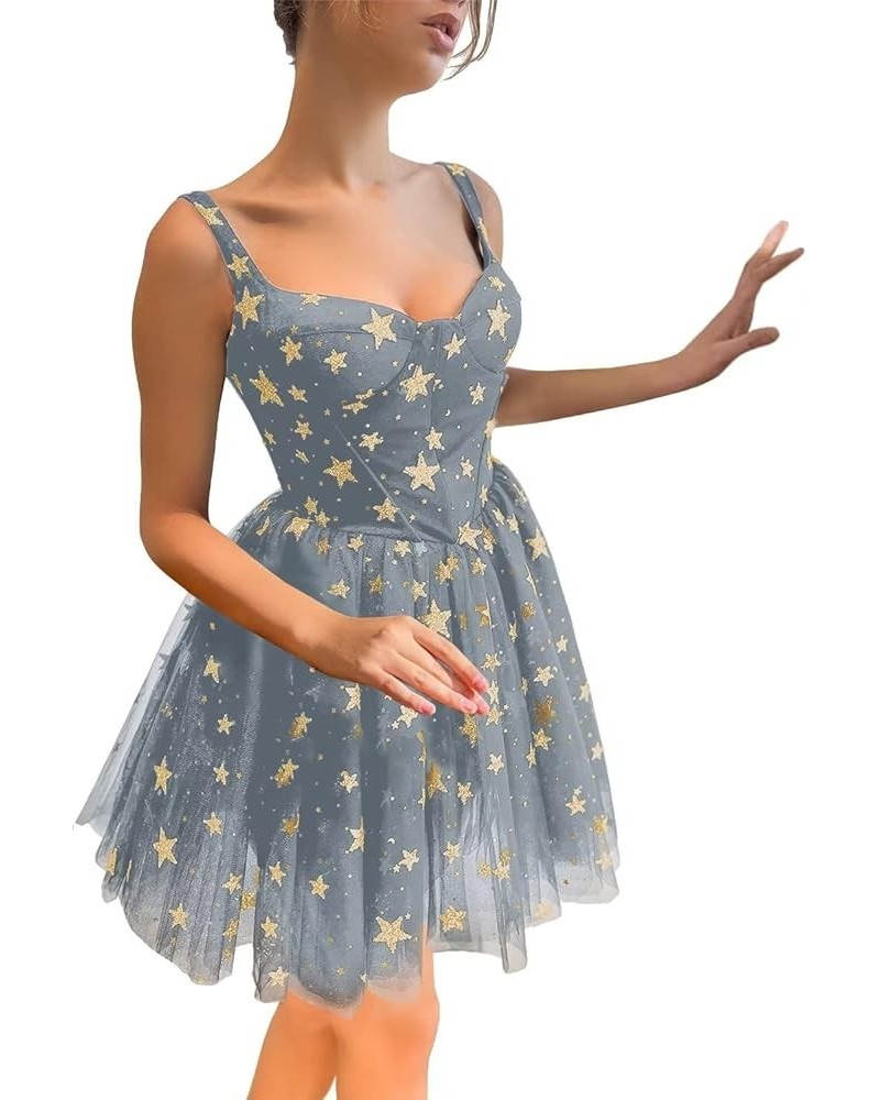 Sparkly Starry Tulle Homecoming Dresses for Teens Short Sleeveless Formal Prom Party Gowns 01-dusty Blue $24.20 Dresses