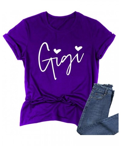 Womens Gigi Heart Shirts for Grandma Cute Funny T-Shirts Graphic Tees Short Sleeve Tops Purple $9.87 T-Shirts