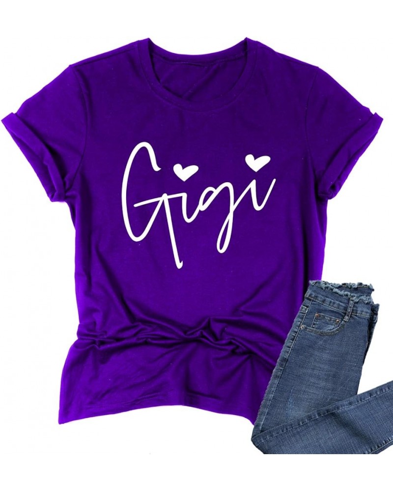 Womens Gigi Heart Shirts for Grandma Cute Funny T-Shirts Graphic Tees Short Sleeve Tops Purple $9.87 T-Shirts