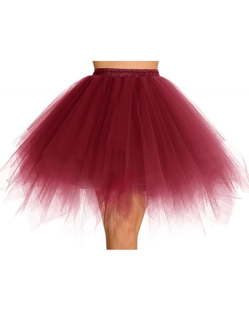 Women's Tulle Tutu Skirt, 1950s Vintage Ballet Tutu Fluffy Petticoat for Themed Party Costume Burgundy $11.60 Others