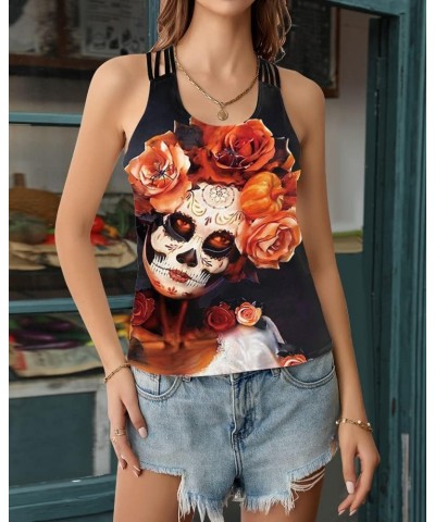 Women's Halloween Tank Tops Skull Pumpkin Print Nightmare Before Christmas Sleeveless Tank Top Shirts for Womens Black/Orange...