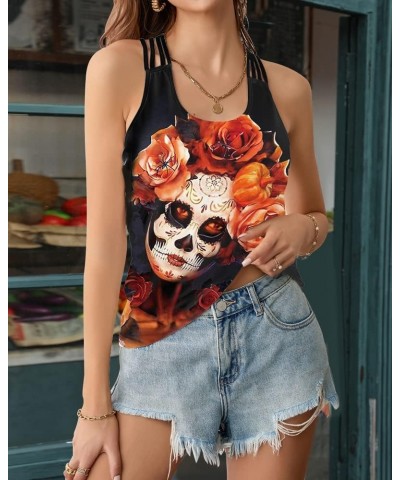 Women's Halloween Tank Tops Skull Pumpkin Print Nightmare Before Christmas Sleeveless Tank Top Shirts for Womens Black/Orange...