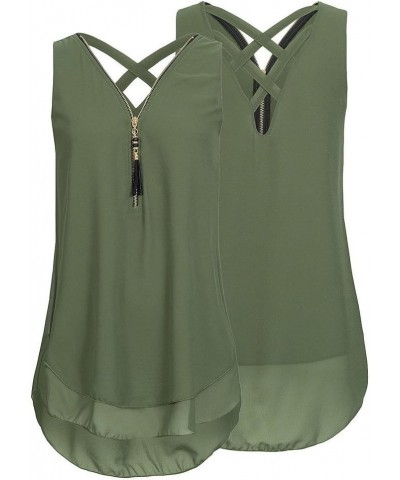 Women Plus Size Tank Tops Summer Sleeveless Flowy Tunic Tops Button Cami Shirts Solid Color Swing Tops Zb-green $6.83 Tanks