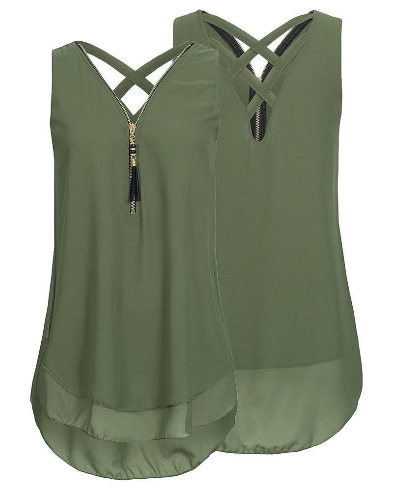 Women Plus Size Tank Tops Summer Sleeveless Flowy Tunic Tops Button Cami Shirts Solid Color Swing Tops Zb-green $6.83 Tanks