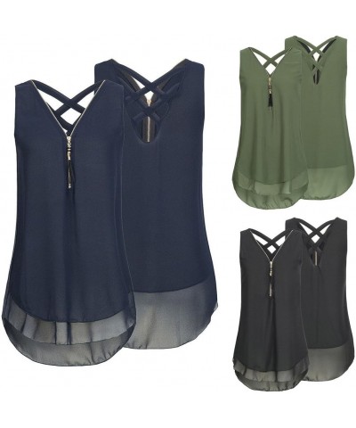 Women Plus Size Tank Tops Summer Sleeveless Flowy Tunic Tops Button Cami Shirts Solid Color Swing Tops Zb-green $6.83 Tanks