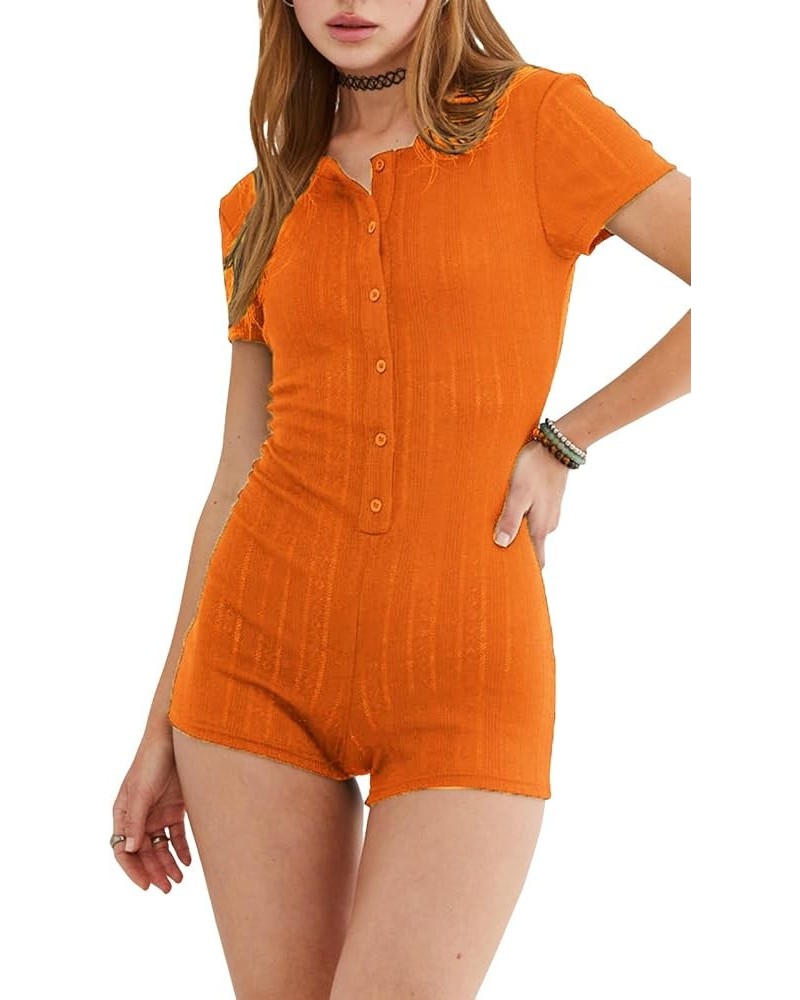 Women Y2k Floral Print Sleeveless Rompers Bodycon One Piece Bodysuit Pajama Shorts Jumpsuit Playsuit E-orange $9.35 Rompers