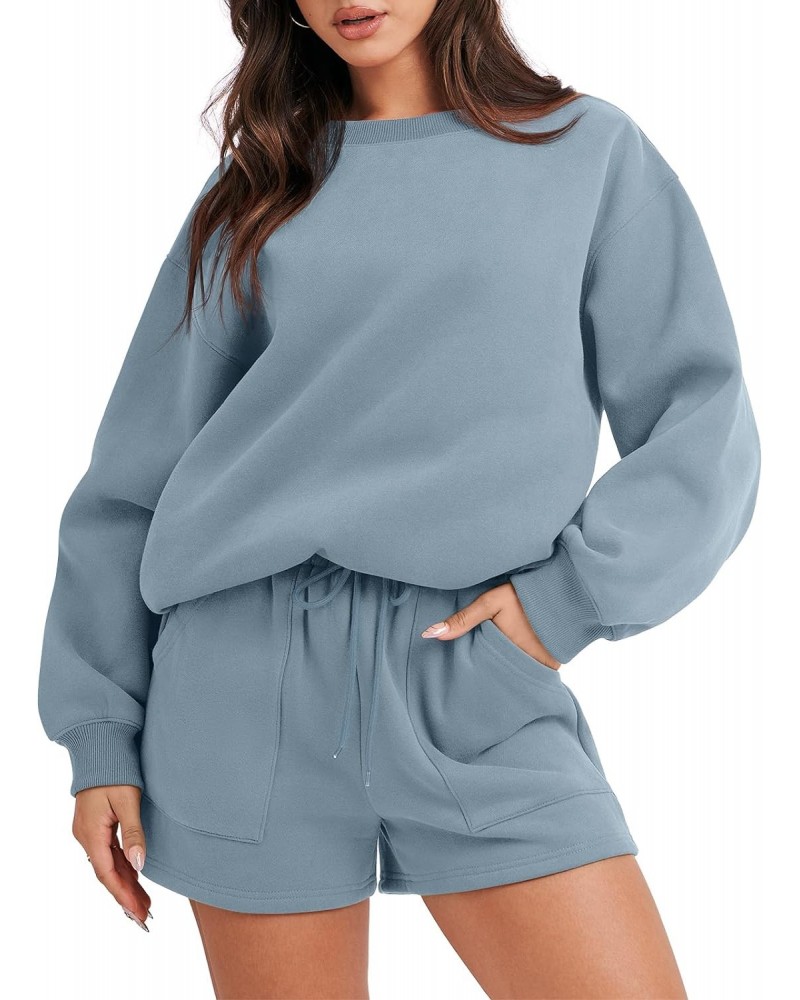 Sweat Suit for Women 2 Piece Lounge Set Oversized Fleece Crewneck Sweatshirts Short Sets 2024 Spring Fall Casual Comfy Pajama...