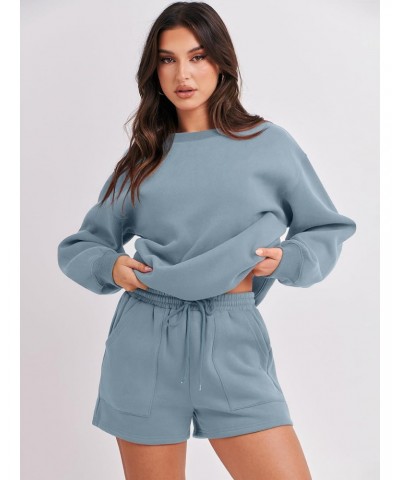 Sweat Suit for Women 2 Piece Lounge Set Oversized Fleece Crewneck Sweatshirts Short Sets 2024 Spring Fall Casual Comfy Pajama...