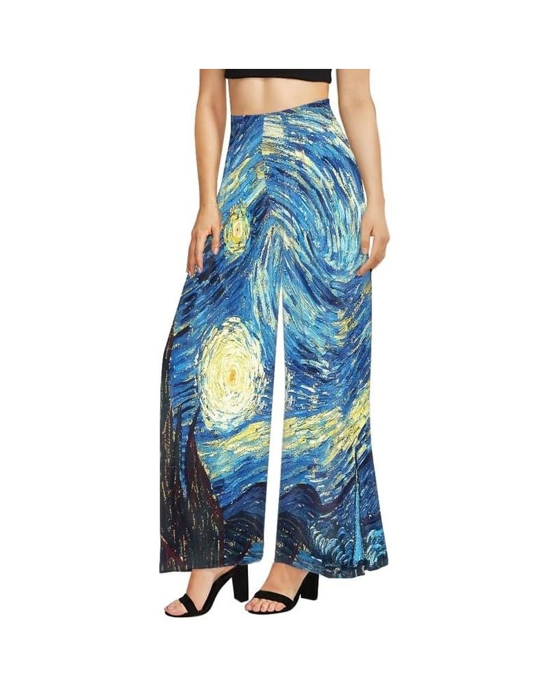 Tiger Stripes Women's Wide Leg Pants Colorful Dices Beach Palazzo Baggy Pants Starry Night Lounge Pant Trousers Starry Night ...