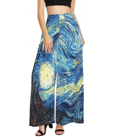 Tiger Stripes Women's Wide Leg Pants Colorful Dices Beach Palazzo Baggy Pants Starry Night Lounge Pant Trousers Starry Night ...