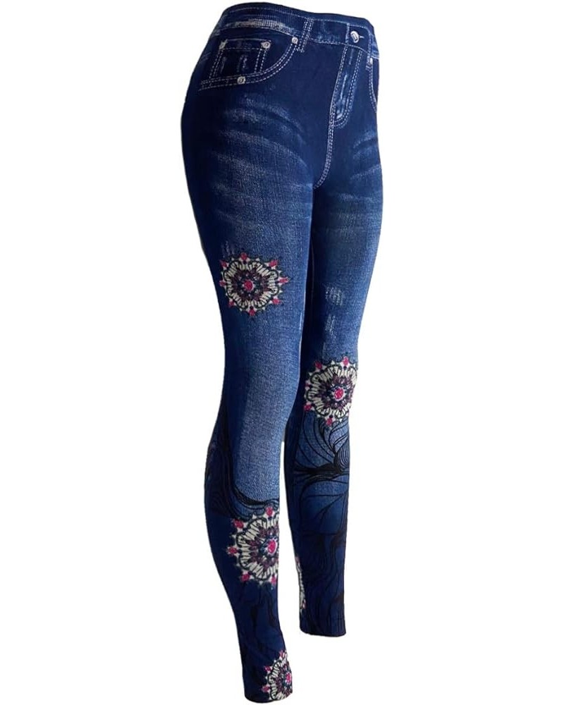 Women's Denim Print Seamless Full Leggings for All Seasons - One Size Fits Small and Medium Small/Medium Denim 262 $6.88 Legg...