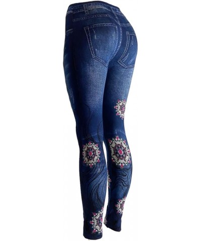 Women's Denim Print Seamless Full Leggings for All Seasons - One Size Fits Small and Medium Small/Medium Denim 262 $6.88 Legg...