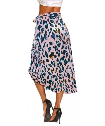 Women's Boho Wrap Skirt High Low Split Summer Beach Floral Midi Skirts Leopard Pink $19.94 Skirts