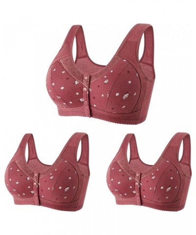 Daisy Bras for Older Women 3 Pack Front Closure Wireless Sports Bras Senior Comfortable Everyday Bras Tshirt Bralettes A03_wi...