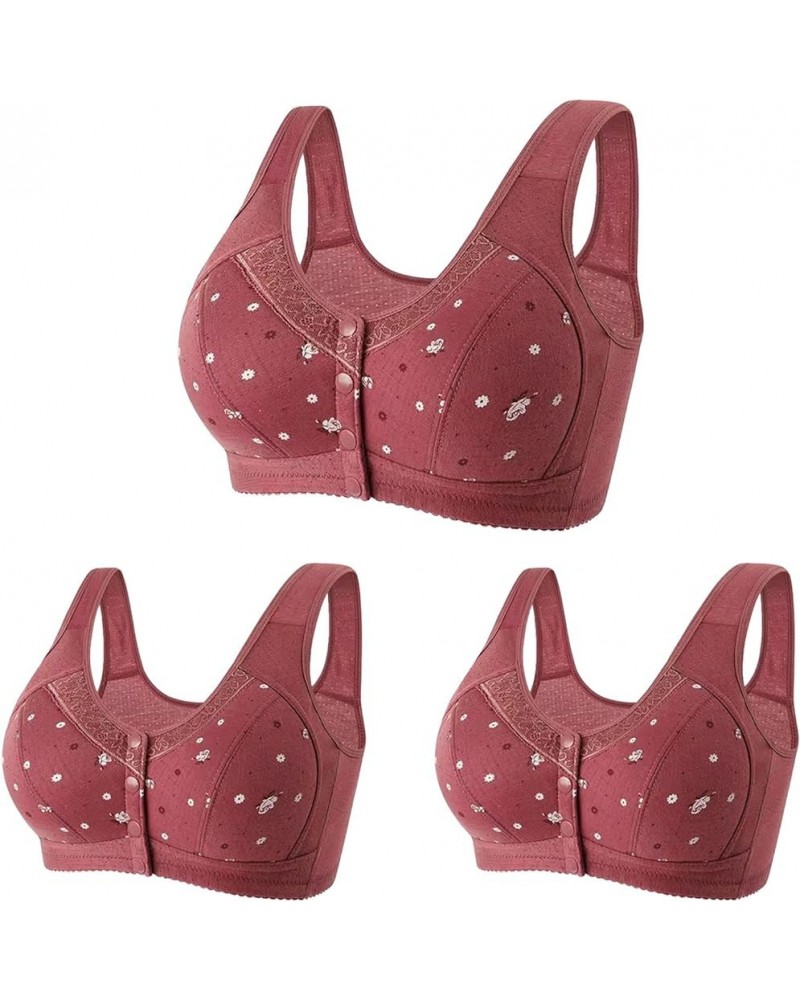 Daisy Bras for Older Women 3 Pack Front Closure Wireless Sports Bras Senior Comfortable Everyday Bras Tshirt Bralettes A03_wi...