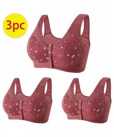 Daisy Bras for Older Women 3 Pack Front Closure Wireless Sports Bras Senior Comfortable Everyday Bras Tshirt Bralettes A03_wi...