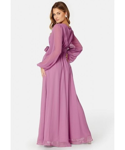 Long Sleeve Bridesmaid Dresses for Women Pleated Chiffon Slit Formal Evening Dresses with Pockets Hot Pink $29.06 Dresses