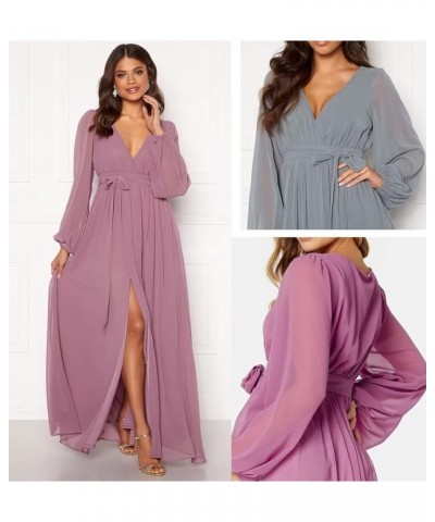 Long Sleeve Bridesmaid Dresses for Women Pleated Chiffon Slit Formal Evening Dresses with Pockets Hot Pink $29.06 Dresses