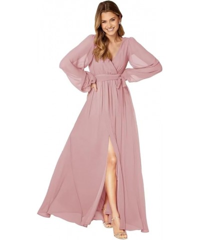 Long Sleeve Bridesmaid Dresses for Women Pleated Chiffon Slit Formal Evening Dresses with Pockets Hot Pink $29.06 Dresses