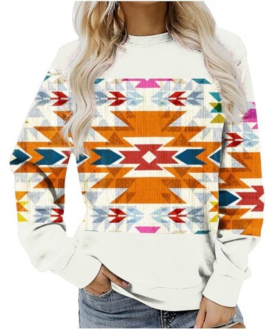 Womens Long Sleeve 2023 Fall Fashion Sweatshirt Western Aztec Geometric Pullover Ethnic Graphic Loose Casual Hoodies 08 White...