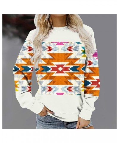 Womens Long Sleeve 2023 Fall Fashion Sweatshirt Western Aztec Geometric Pullover Ethnic Graphic Loose Casual Hoodies 08 White...