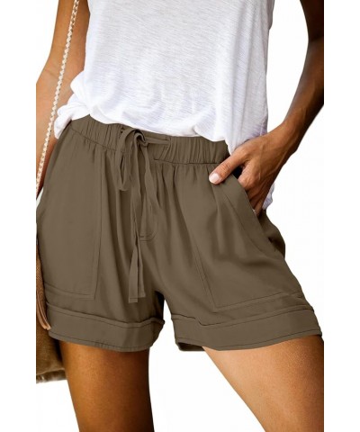 Womens Casual Drawstring Shorts Summer Elastic Waist Shorts Pocketed Pants A-beige Khaki $12.64 Activewear