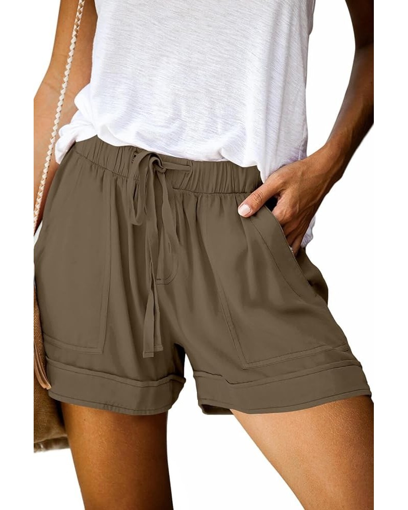 Womens Casual Drawstring Shorts Summer Elastic Waist Shorts Pocketed Pants A-beige Khaki $12.64 Activewear