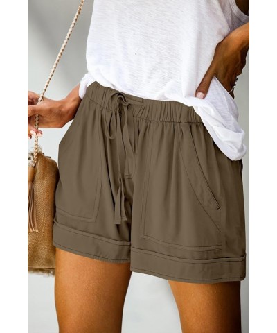 Womens Casual Drawstring Shorts Summer Elastic Waist Shorts Pocketed Pants A-beige Khaki $12.64 Activewear