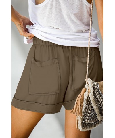 Womens Casual Drawstring Shorts Summer Elastic Waist Shorts Pocketed Pants A-beige Khaki $12.64 Activewear