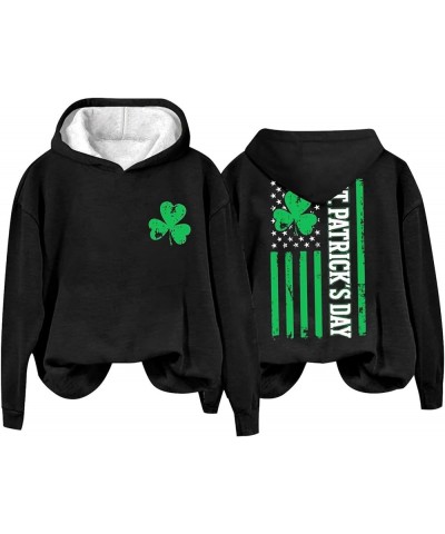 St Patricks Day Shirt Women American Flag Print Hoodie Shamrock Graphic Sweatshirt Clover Long Sleeve Tops Pullover Sweater 1...