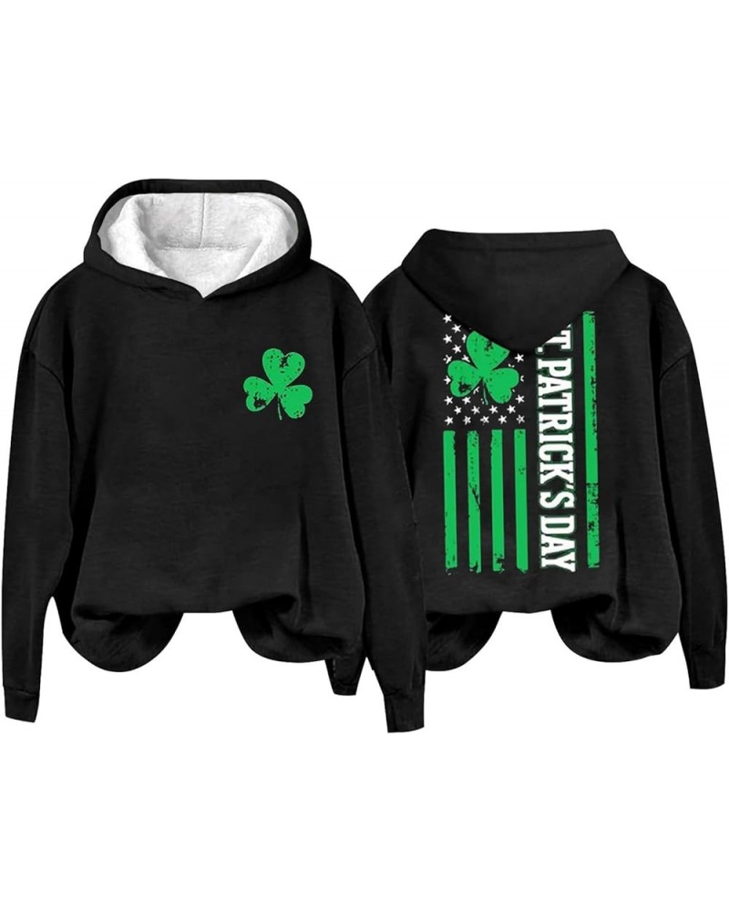 St Patricks Day Shirt Women American Flag Print Hoodie Shamrock Graphic Sweatshirt Clover Long Sleeve Tops Pullover Sweater 1...