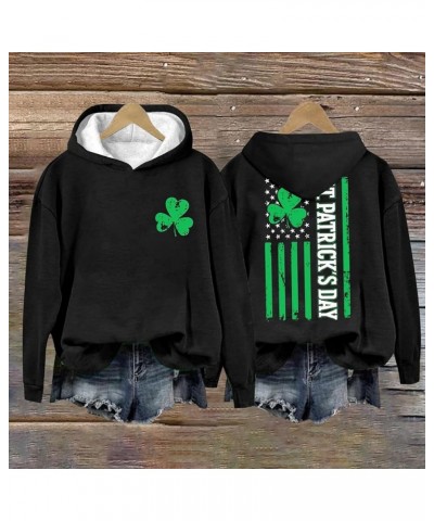 St Patricks Day Shirt Women American Flag Print Hoodie Shamrock Graphic Sweatshirt Clover Long Sleeve Tops Pullover Sweater 1...