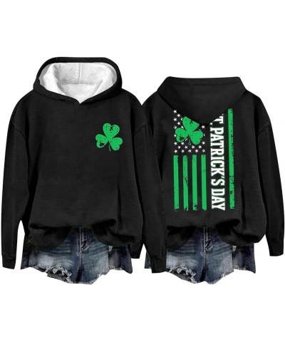 St Patricks Day Shirt Women American Flag Print Hoodie Shamrock Graphic Sweatshirt Clover Long Sleeve Tops Pullover Sweater 1...