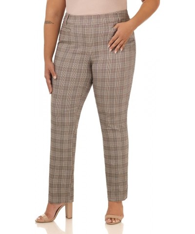 Curvy Woman Ease into Comfort Plus Size Straight Pant w/Tummy Control Mocha Tartan $24.60 Pants