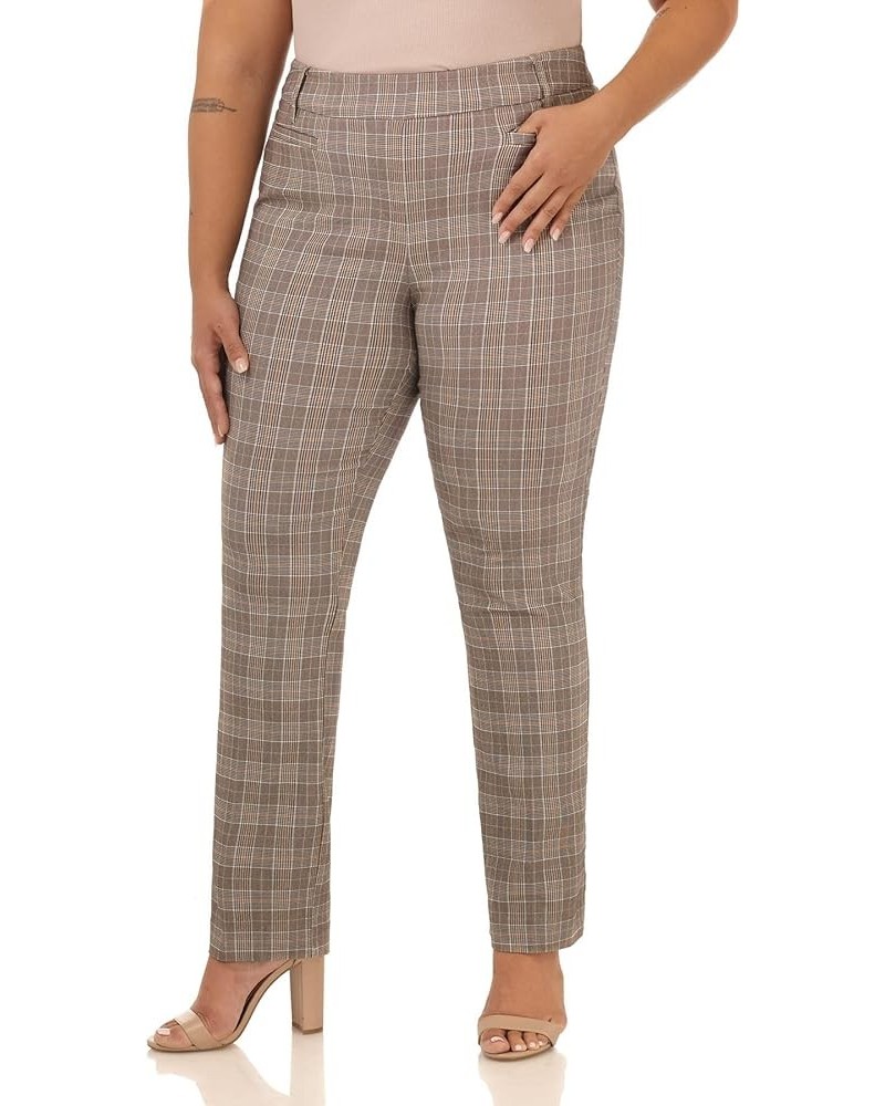 Curvy Woman Ease into Comfort Plus Size Straight Pant w/Tummy Control Mocha Tartan $24.60 Pants