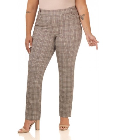 Curvy Woman Ease into Comfort Plus Size Straight Pant w/Tummy Control Mocha Tartan $24.60 Pants