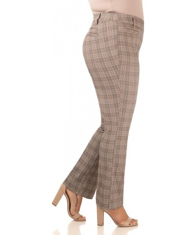 Curvy Woman Ease into Comfort Plus Size Straight Pant w/Tummy Control Mocha Tartan $24.60 Pants