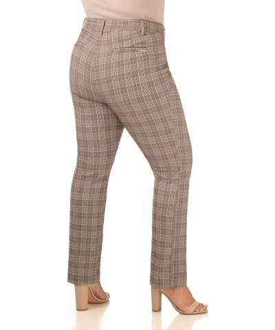 Curvy Woman Ease into Comfort Plus Size Straight Pant w/Tummy Control Mocha Tartan $24.60 Pants