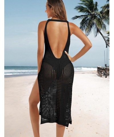 Crochet Swimsuit Cover Up for Women Knit Swim Coverup Long Hollow Out Bathing Suit Bikini Side Split Beach Dress Black $17.91...