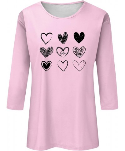 Women's 3/4 Sleeves Crew Neck T Shirts Casual Plus Size Summer Tops Basic Tees Valentine Shirts for Women $7.94 Activewear