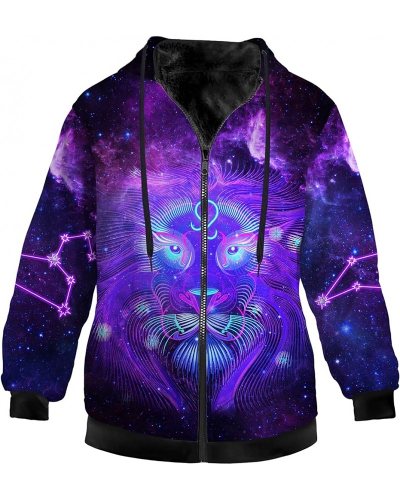 Mens Womens Zodiac Jacket Fleece Sweatshirts Astrology Hooded Long Sleeve Zip Up Hoodies with Pockets 07 Purple Leo $29.57 Ja...