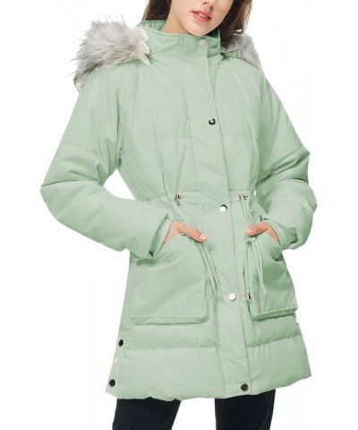 Women's Winter Coats Quilted Puffer Jacket with Faux Fur Hood Warm Thicken Parka Light Green $25.92 Jackets