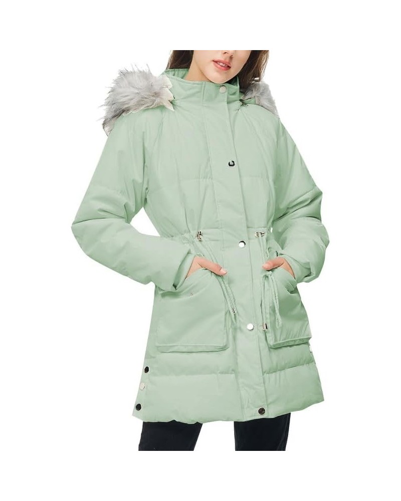 Women's Winter Coats Quilted Puffer Jacket with Faux Fur Hood Warm Thicken Parka Light Green $25.92 Jackets