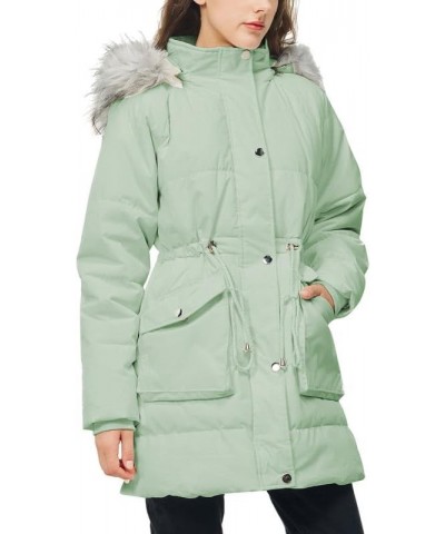 Women's Winter Coats Quilted Puffer Jacket with Faux Fur Hood Warm Thicken Parka Light Green $25.92 Jackets